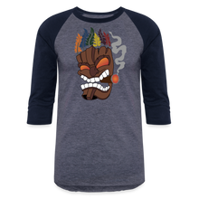 Load image into Gallery viewer, Tiki Mask Baseball T-Shirt - heather blue/navy