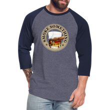 Load image into Gallery viewer, Smoke Something Baseball T-Shirt - heather blue/navy