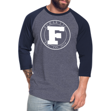 Load image into Gallery viewer, White Fumar Women's Baseball T-Shirt - heather blue/navy