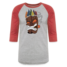 Load image into Gallery viewer, Tiki Mask Baseball T-Shirt - heather gray/red