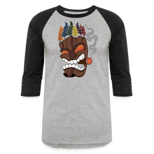 Load image into Gallery viewer, Tiki Mask Baseball T-Shirt - heather gray/black