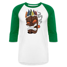 Load image into Gallery viewer, Tiki Mask Baseball T-Shirt - white/kelly green